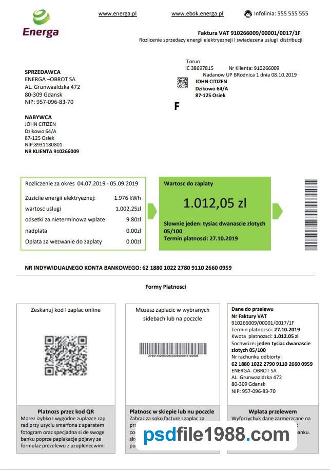 Poland Energa Utility Bill